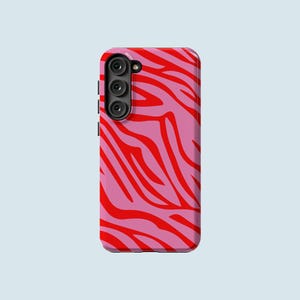 Funda para teléfono con estampado de cebra roja y estampado animal, compatible con Samsung Galaxy S25, S24 FE, S23 Ultra, S23, S22 Ultra, S20 FE, Note 20 Ultra