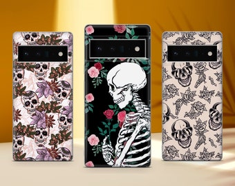 Custodia per telefono con teschio gotico, cover estetica gotica per Google Pixel 10 Pro XL 9A 9 Pro 8A 8 Pro 7A 7 Pro 6 6A 3A 4XL 5 OnePlus 13 12R 11 10 Pro