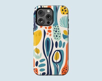 Capa para celular com estampa de bolinhas e design abstrato, compatível com MagSafe, para iPhone 17 Pro Max, 16 Pro Max, 15, 14, 13 Pro, 12, 11 Pro, XS, XR e 8 Plus.
