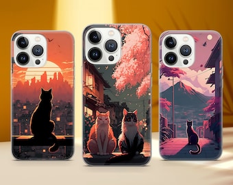 Cute Cat Phone Case Aesthetic Cats Phone Cover Fit for iPhone 17 Pro Max 16 15 14 13 12 13 11 XS Samsung S25 S24 S23 FE A56 A16 Huawei P30