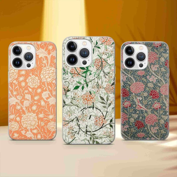 Coque de téléphone vintage florale William Morris pour iPhone 15 Pro 14 11 12 13 XR XS 8+ Samsung S24 S23 S22 S21 A12 A51 A52 A54 A70 Huawei P30