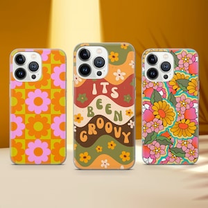 Coque de téléphone à motif imprimé années 70 et fleurs, housse pour iPhone 16 Pro Max 15 14 11 12 13 Samsung S25 S24 S23 FE S22 A15 A53 Huawei P30