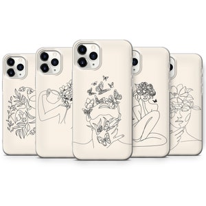 Women One Line Art Phone Case Art Drawing Cover Fit for iPhone 17 Pro Max 16 15 14 13 12 13 11 Samsung S25 S24 S23 FE A56 A16 Huawei P30 Pro