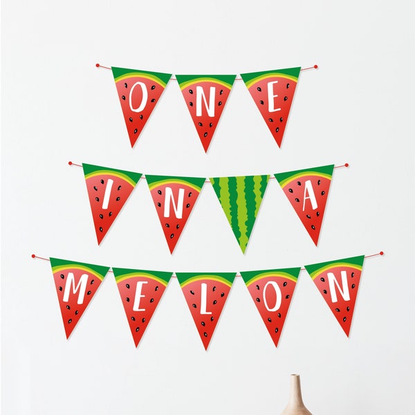 Watermelon NAME Banner, Fruit Summer Party Custom Bunting, One in a Melon Flags, Printable Watermelon Any Word Flags, Digital Download, 09M