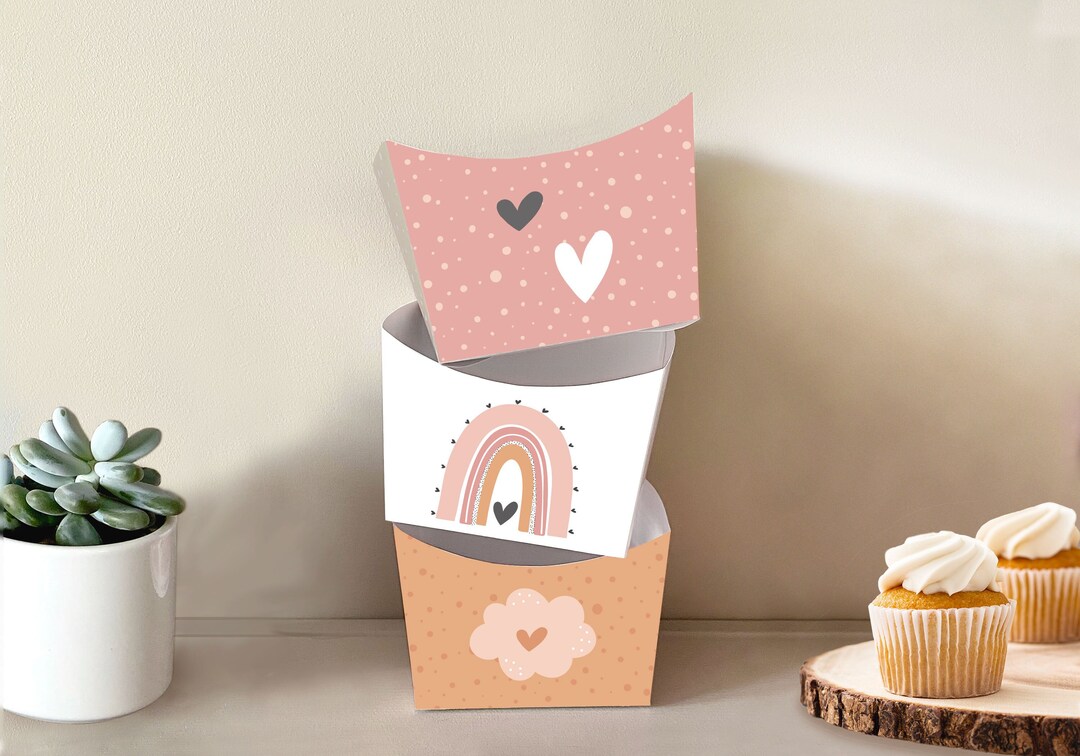 Boho Rainbow Popcorn Boxes, Rainbow Birthday Favor Boxes, Pastele