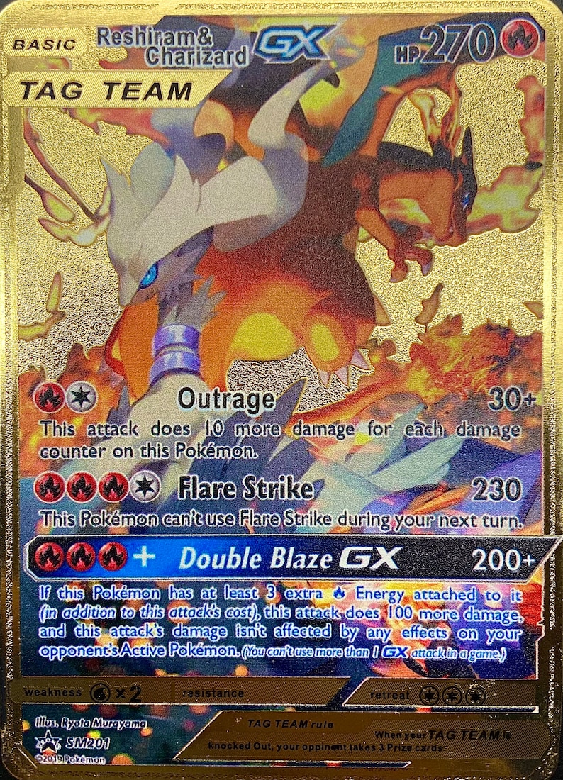 Reshiram & Charizard GX Tag Team Gold Plated Pokemon Metal Etsy