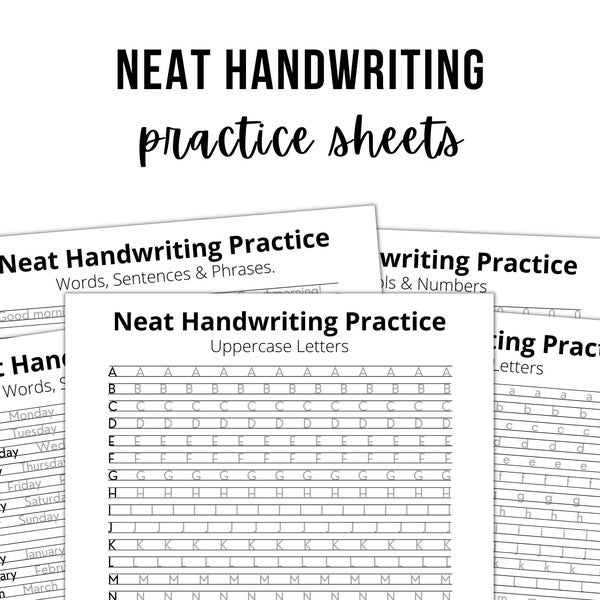 Neat Handwriting Practice Sheets | Digital Download | Adult Handwriting Practice | Hand lettering Workbook | Instant Download | Printable