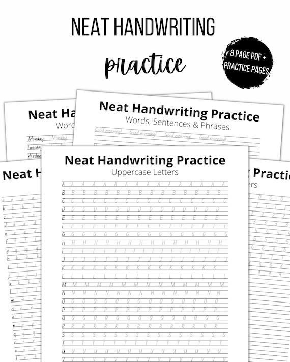 Neat Handwriting Practice Sheets Digital Download Adult Handwriting Practice  Handlettering Workbook Instant Download Printable 