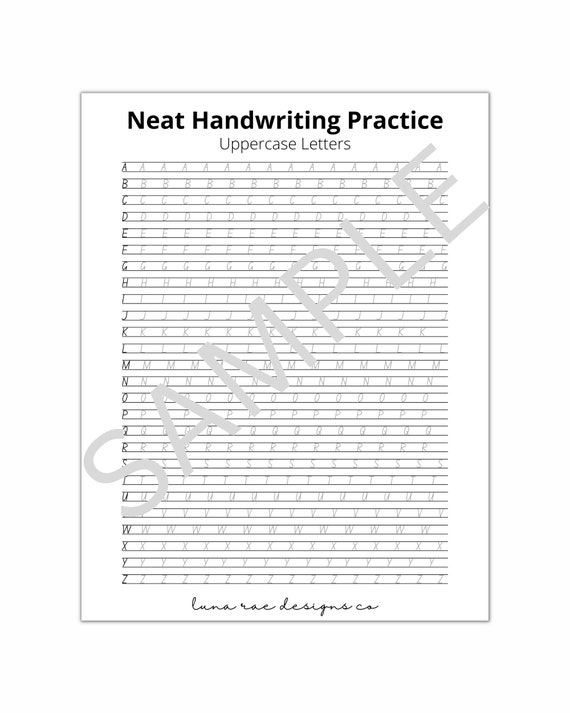 Neat Handwriting Practice Sheets Digital Download Adult Handwriting Practice  Handlettering Workbook Instant Download Printable 