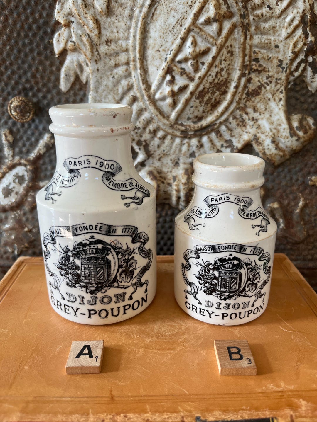 Antique French Advertising Pot - Dijon Grey Poupon, Moutarde - Two ...