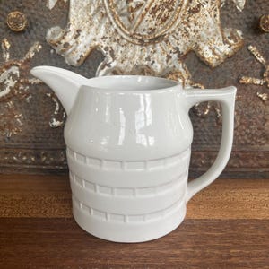 Vintage White Ironstone English Banded Pitcher / Jug, w/ 20 Oz. Capacity