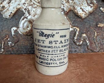 Antique Magic Jet Stain Crock - English Advertising Pot, Leicester