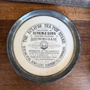 Antique Deykin & Sons Eclipse Tea Pot Stand - Victorian Dickens Miss Tox Introduces the Party, Birmingham England
