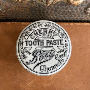 Boots Cherry Tooth Paste - Antique English Ironstone Lidded Pot - c. 1890