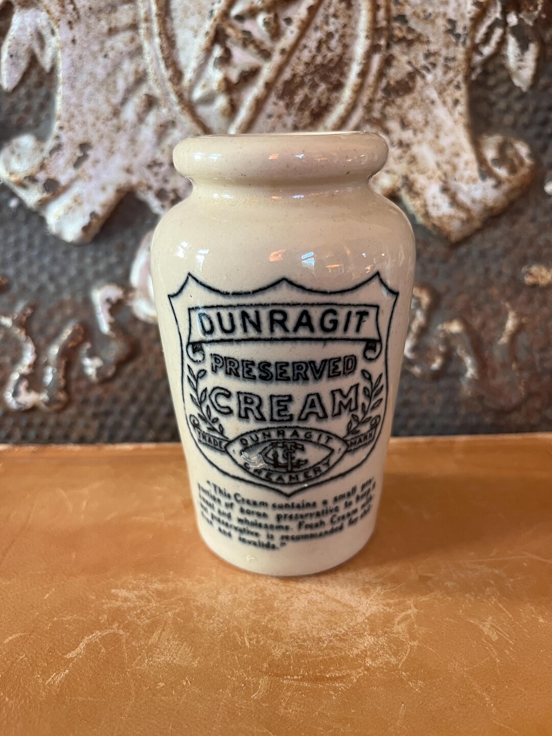 Antique Dunragit Preserved CREAM Trademark Dunragit Creamery 