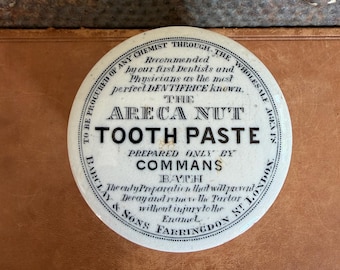 Antique COMMANS Areca Nut Toothpaste, BATH - English Advertising Pot, c. 1870