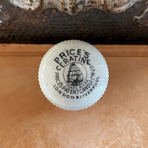 RARE* Antique Price’s Button Top Lid - CERATINE -Antique English Advertising, c. 1900