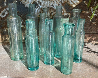 Antique English Cylinder Aqua Glass Bottles - Sizes Vary - Sold Individually