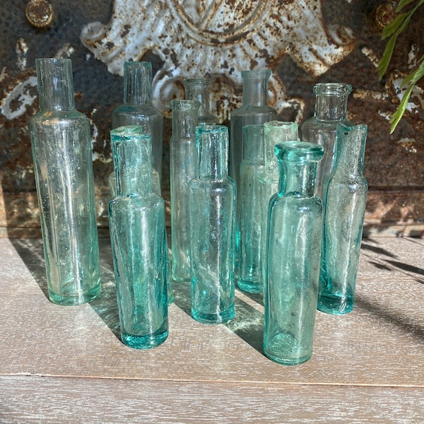 Antique English Cylinder Aqua Glass Bottles - Sizes Vary - Sold Individually