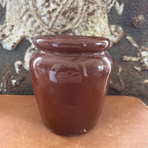 Antique Brown Stoneware Honey Pot - Rustic Farmhouse Kitchen Decor | English Stoneware Crock, c. 1890