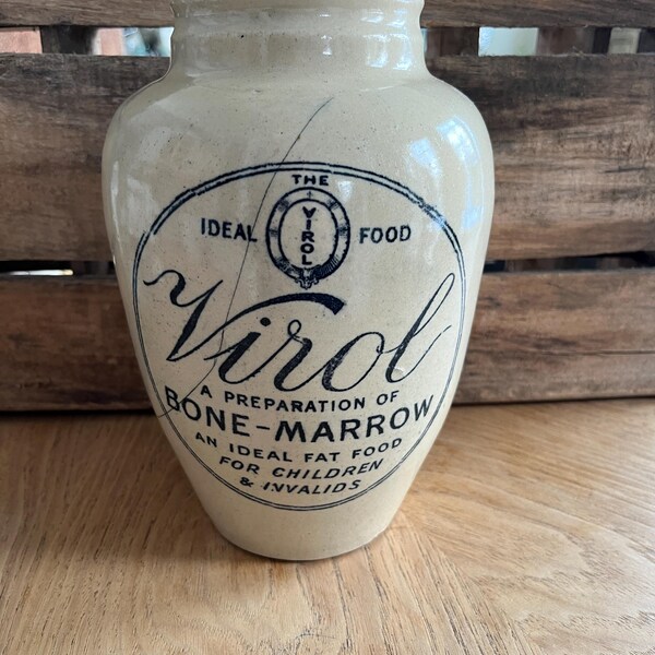 Giant 9.25” Antique English Virol - Bone Marrow - Stone Pot  c. 1890