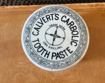 CALVERT’S CARBOLIC Tooth Paste Lid w/base - Antique English Advertising Pot, c. 1900
