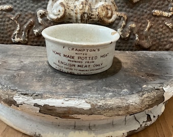 F. Crampton - Southport - Home Made Potted Meat Shallow Dish - Antique English Advertising Pot