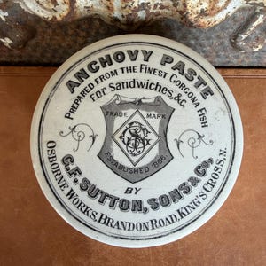 Rare* Antique English Anchovy Paste Pot G.F. Sutton Sons & Co King’s Cross London, c. 1900