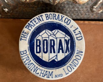 RARE* BORAX - Birmingham London Printed Base and 2 sided Printed Lid Pot Lid  - Extremely Rare - Antique English Advertising Pot