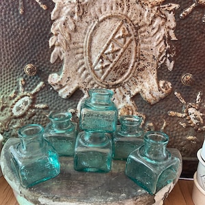 FIELD’S Named Antique English Victorian Aqua Inkwells - Sold individually