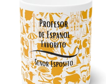 Taza de café personalizada para profesor de español, regalo para profesor favorito