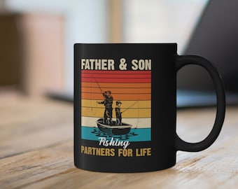 Father and son fishing coffee mug ,hooked on fishing cup , father and son mug ,fathers day gift mug, gift for dad, fishing partners for life