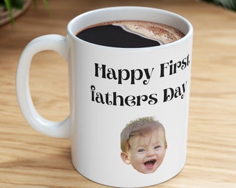 Happy first fathers day custom coffee mug, two sided coffee mug, gift from son,gift from daughter, custom gift card mug, 1st fathers day mug