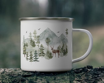 Wald und Berg Emaille Camping Becher: Outdoor Kaffeetasse