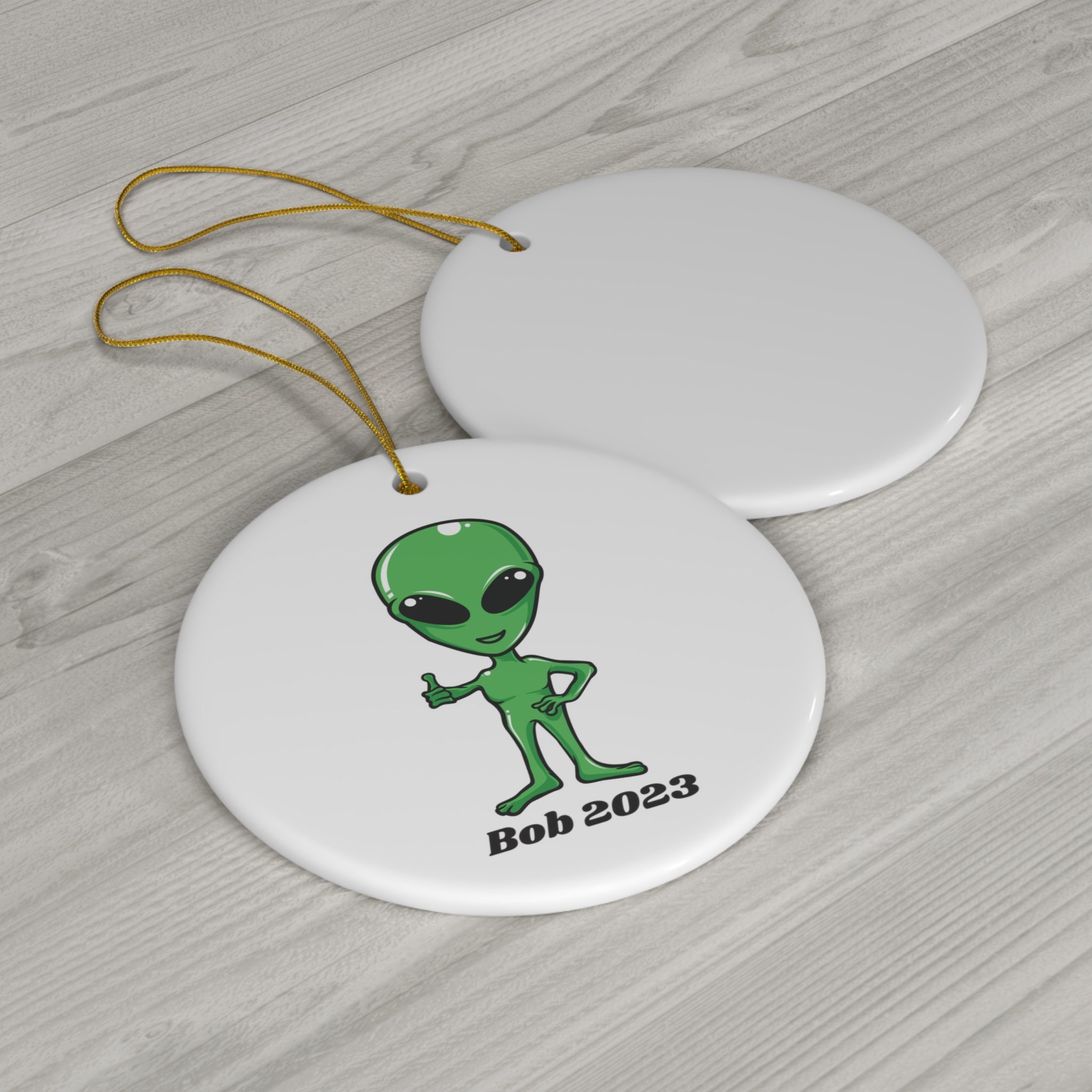 Personalized Green Alien Christmas Ornaments, Custom Ceramic Alien ...