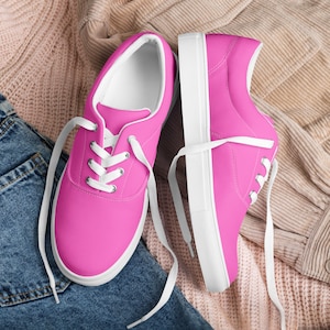 Hot Pink Canvas Sneakers: Women&#39;s Lace-Up Athletic Shoes