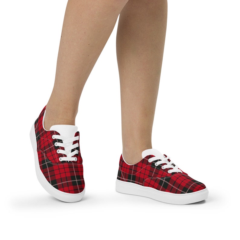 Women’s Red Plaid lace-up canvas athletic shoes