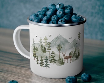 Forest Mountain Camping Mug: Enamel Hiking Coffee Mug