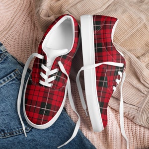 Women’s Red Plaid lace-up canvas athletic shoes