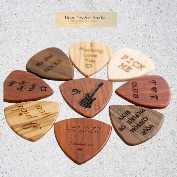 Custom high quality Wood Guitar picks ,Personalized Guitarist Engraved Wooden Picks, Gift for Guitar Player, variety of pick styles, giftfor