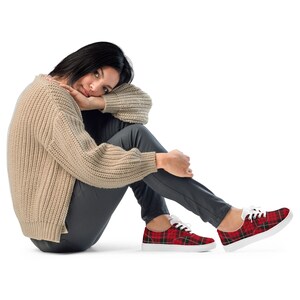 Women’s Red Plaid lace-up canvas athletic shoes