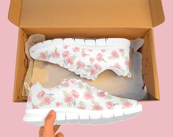 Floral Women's Sneakers: Breathable Lace-Up Athletic Shoes