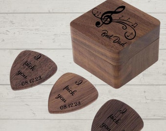 Caja de selección de guitarrista personalizada, caja de selección de madera grabada para guitarrista personalizada, regalo para guitarrista, almacenamiento de selección de guitarrista, regalo para