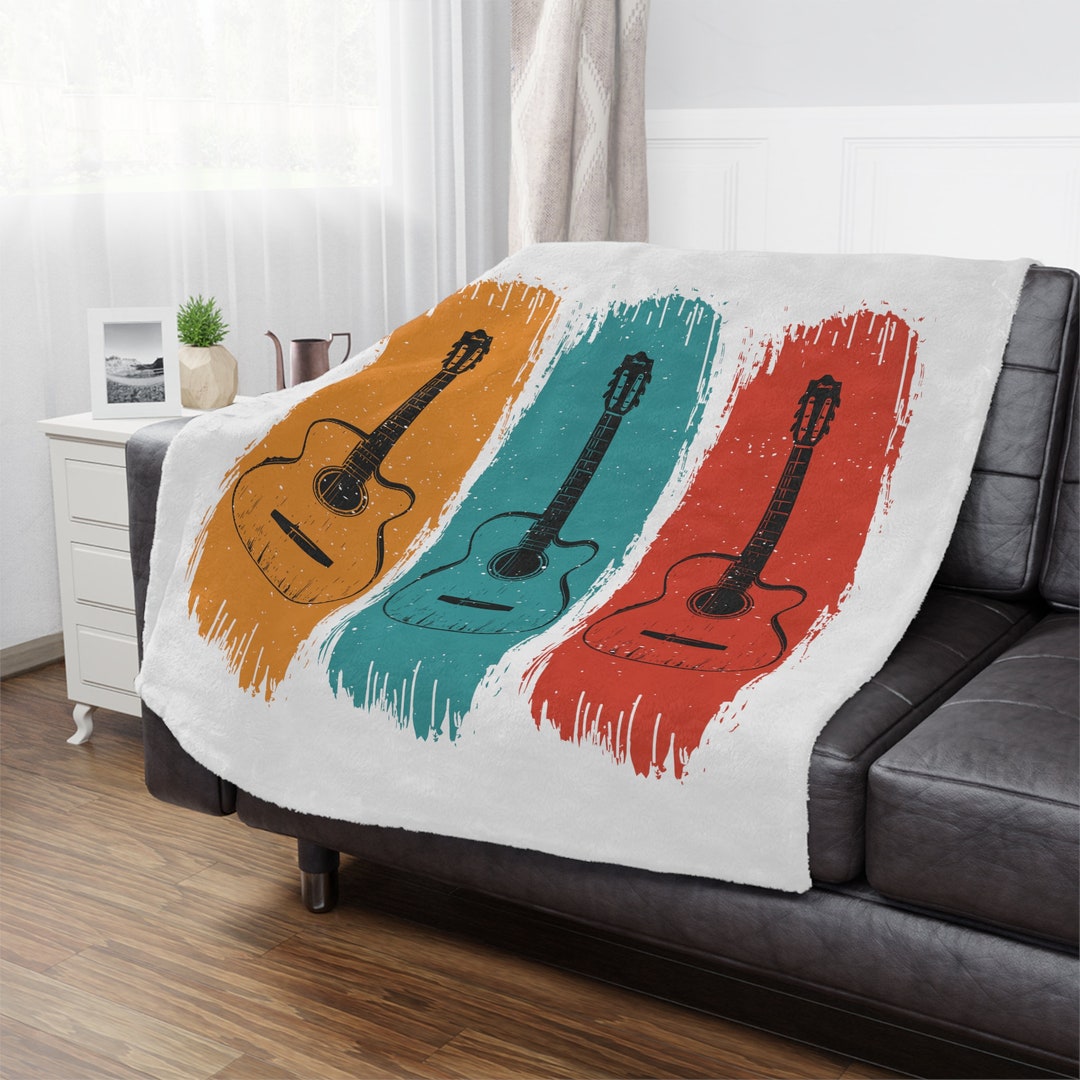 Three Guitar Music Room Minky Blanket for Music Room Décor , Bedroom