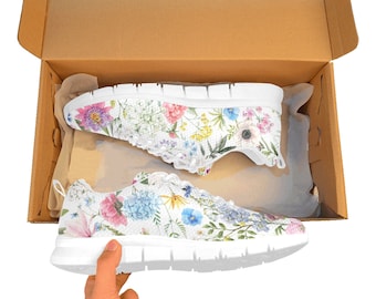 Floral Print Sneakers: Women's Lace-Up Athletic Shoes