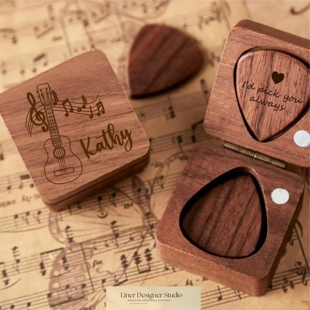 Personalized Guitarist Pick Case, Customized Guitarist Engraved Wooden