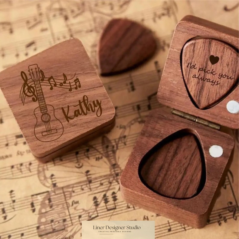 Personalized Guitarist Pick Case, Customized Guitarist Engraved Wooden Pick Box, Gift for Guitar Player, guitarist pick storage , giftfor image 2