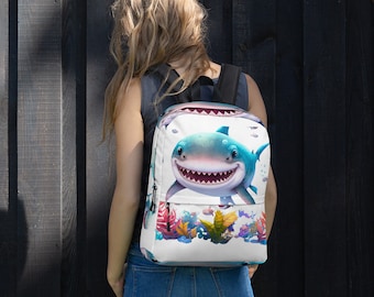 Back to school Shark Backpack, Swim with the sharks in our cartoon shark backpack for students and all shark lovers, shark lover book bags