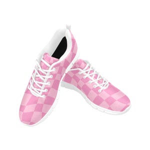 Pink Abstract Checker Sneakers: Women&#39;s Lightweight Canvas Trainers