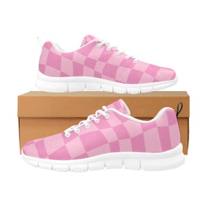 Pink Abstract Checker Sneakers: Women&#39;s Lightweight Canvas Trainers